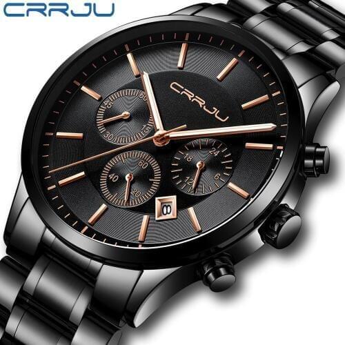 2019 top Brand CRRJU Fashion Sports Men Watch Luxury Stainless Steel Wrist Watch Chronograph Waterproof Relogio Masculino