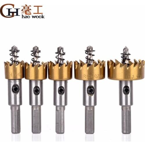 5pcs Carbide Tip HSS Hole Saw Drill Bits Set Stainless Steel Metal Wood Drilling Hole Cutter Tool 16-30mm for Installing Locks