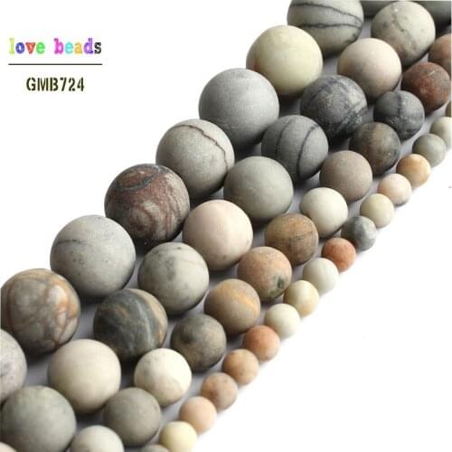 Natural Matte America Picasso Round Jaspers Stone Beads for Jewelry Making DIY Bracelet 15inches 4mm 6mm 8mm 10mm