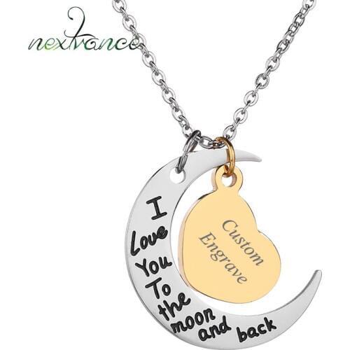 Nextvance Custom Engrave Name Personalized Pendant Necklace Heart Horn Moon Necklaces for Family Nameplate Gift Dropshipping