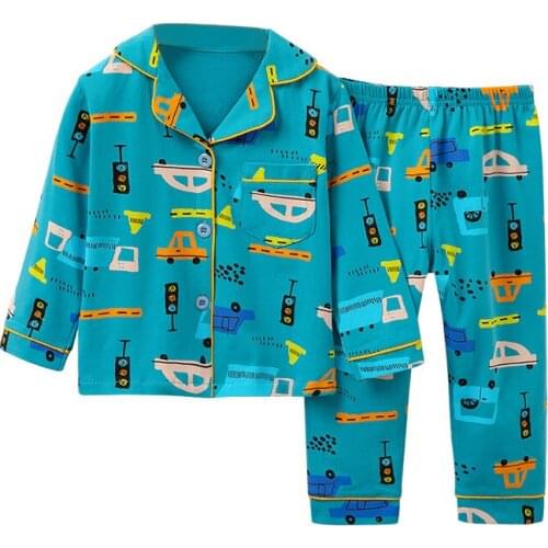 TUONXYE New Summer Boys Long sleeves Pajamas Girls Set Transportation Pyjama Cotton Kids Pijama Children Sleepwear