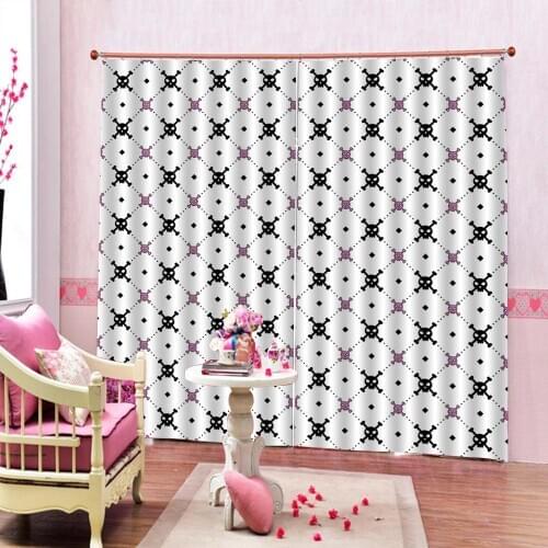 Custom 3D Curtain Skulls Decorations Skull And Pirate Geometry Flags Design Window Drapes Decor Set（left and right side)