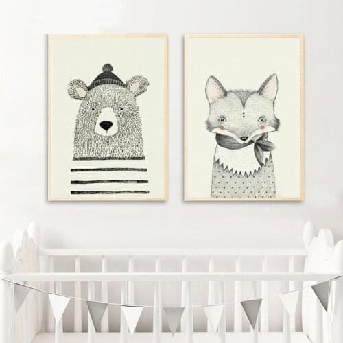 Lovely Cartoon Fox Bear Animals Poster Canvas Print Painting Wall Art Kids Room Home Decoration