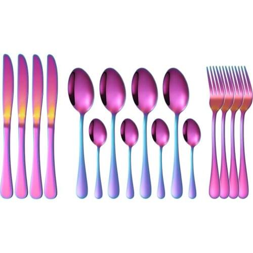 Rainbow Dinnerware Set 1/16/32/48 Pcs Stainless Steel Tableware Cutlery Set Forks Knives Spoons Kitchen Dinner Fork Spoon Knife