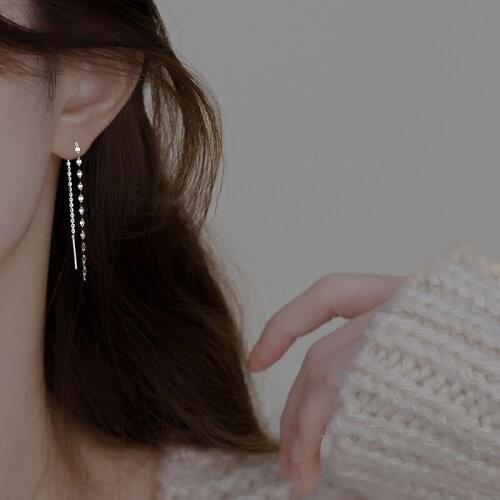 Tassel Sequin Drop Earrings For Women Chain Line Long Simple Fashion Charm New Student Jewelry Lady Party Accessories BOYULIGE