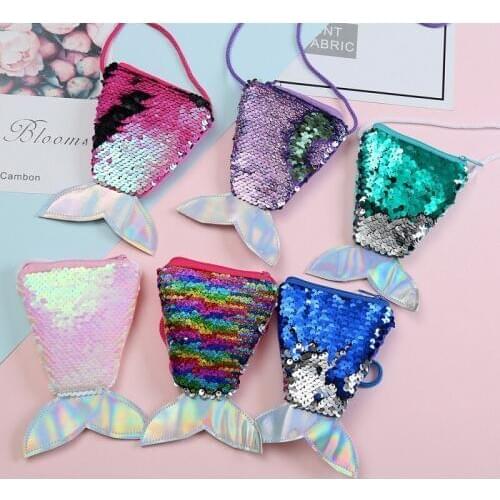 All Season New Baby Children Girls PU Sequin Fishtail Shape Bag 6 Colors Fashion Convenient High Quality Shoulder Messenger Bag