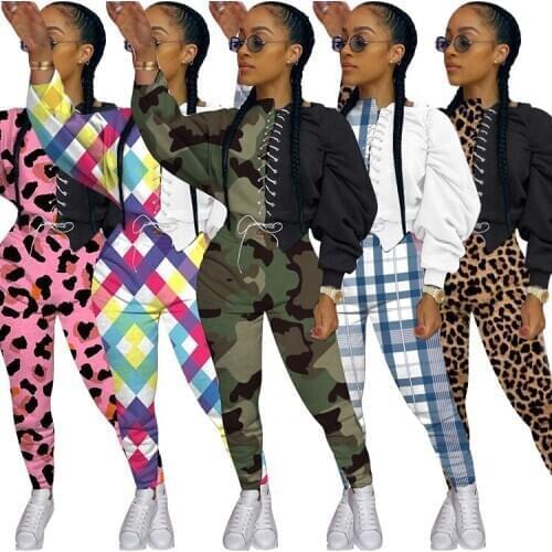 In stock Custom Two Piece Set Women Clothing Fleece Sweatpants Printed Fashion Sweatshirt Plus Size Two Piece Set Women