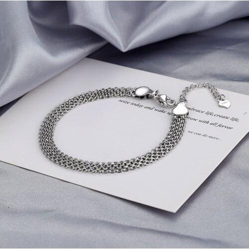 Punk Hiphop 925 Sterling Silver Link Chain Charm Bracelet &Bangle For Women Wedding Party Jewelry SL033