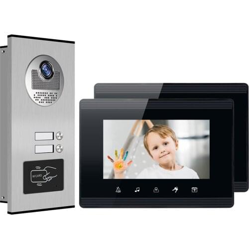 Wired 7 Inch Video Door Phone Home Intercom System Security doorbell RFID Metal Camera For 2 Multi Apartments Families