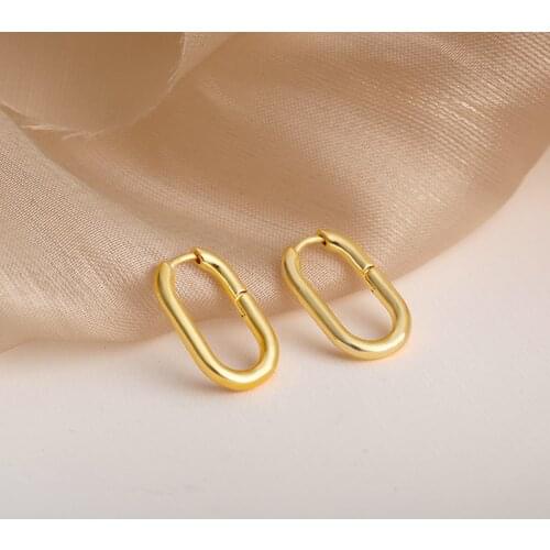 Vintage Oval Hoop Earrings For Women Minimalist Stainless Steel Sleeper Earrings Fashion Korean Aesthetic Jewelry Wedding Gifts