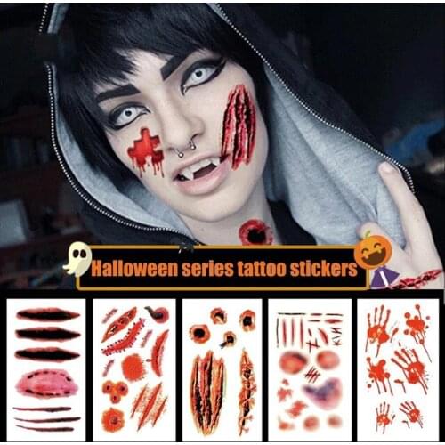 30 Sheets Halloween Temporary Tattoos Waterproof Face Body Wounds Scars Stickers Party Decorations for Kids Adults