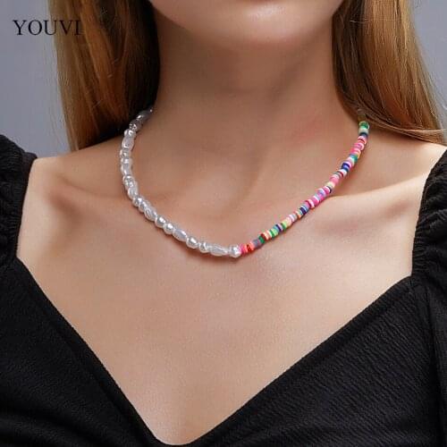 YOUVI Trendy Bead Strand Beaded Choker Necklace For Women Bohemian Colorful Handmade Short Daisy Pearl Necklace Collar Jewelry