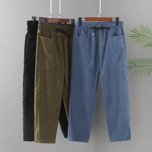 Plus Size Women Pants Spring And Autumn Wear Elastic Waist Cotton Brushed Fabric Large Size Trousers Have Pockets For FatWomens