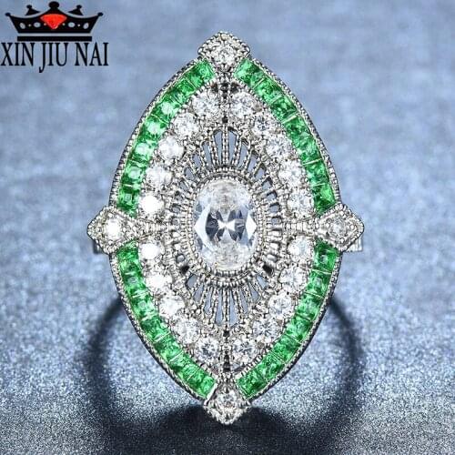 Female Male Antique 925 Silver Big Wide Rings For Women Men Green Stone White Zircon Wedding Bands Turkish Jewelry Emerald Ring