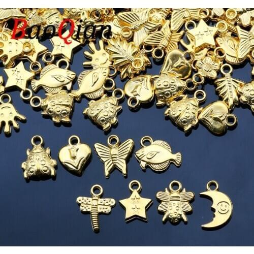 Gold/Silver Color 50pcs Plastic Animal Plant Series Mixed Pendants For Bracelet Necklace Making Accessories 12-19mm