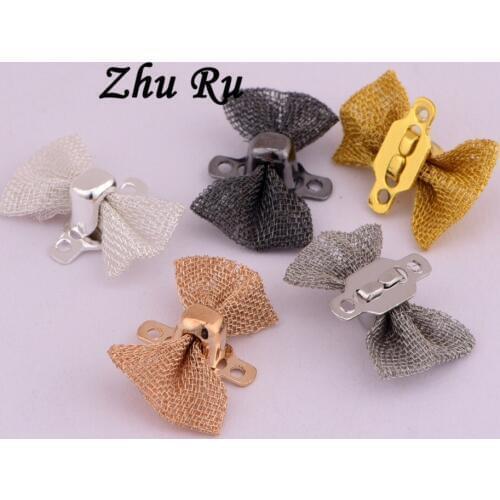 10pcs ZHU RU 12mm Lovely Bow tie Net yarn Charms Connector Pendant fit for DIY Fashion Jewelry brooch accessories wholesale