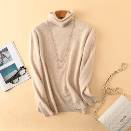 100% pure mink cashmere sweater and pullover womens spring new style high stretch soft top high neck womens casual basic knit