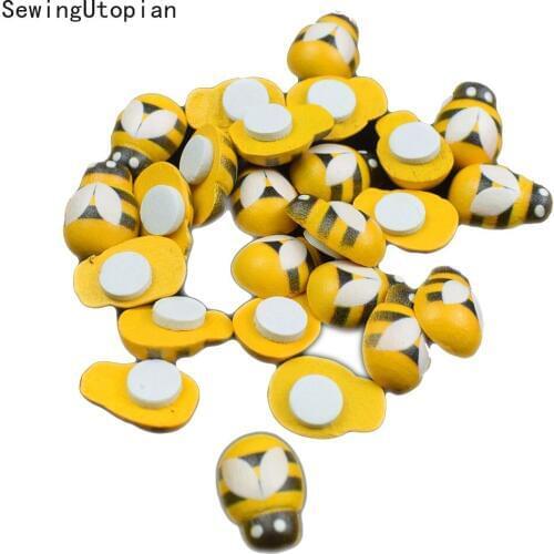 100PCS Wooden Buttons Painted Kawaii Self-Adhesive Bee and Ladybug Wood Craft Fridge Paste Cabochon Scrapbooking Decoration