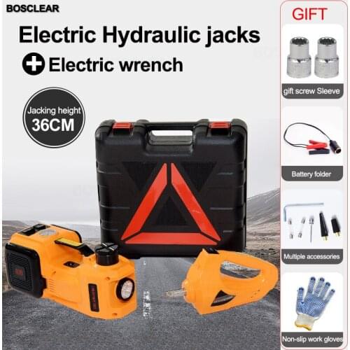 3 in1 Electric Hydraulic Car Jack kit 12V 5Ton Jacks With Impact Wrench Tire Inflator Built-in Repair Lift Tool Box Professional