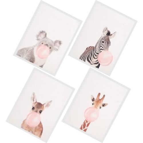 4 Panel Modern Abstract Wall Art Canvas Painting Artwork Poster - Animal Blow Bubble Gum