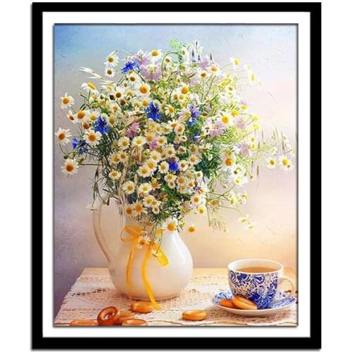 Diamond Painting Full Of Diamond Flowers Daisy Cup Dining Room Living Room Handmade Diamond Cross Stitch Home Decoration