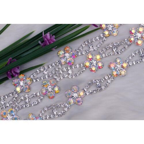 Free Shipping 5 yards Crystal Rhinestone Trim, Rhinestone Applique, Wedding Applique,Rhinestone Chain MALI016