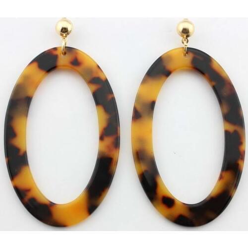 ZWPON Large Acrylic Oval Hollow Earrings Fashion Jewelry Resin Cutout Geometric Tortoise Statement Earrings for Women