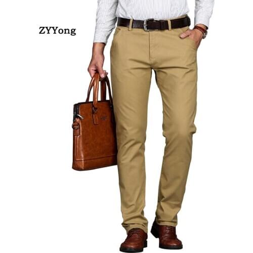 Mens Pants Cotton Casual Stretch Office Business Casual Male Trousers Man Long Straight High Quality 4 Color Plus Size Pant 46