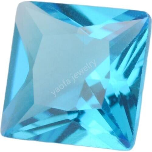Wholesale Price 2x2~12x12mm 5A Light Sea Blue Glass Gems Square Princess Shape Loose Glass Stone Beads For Jewelry