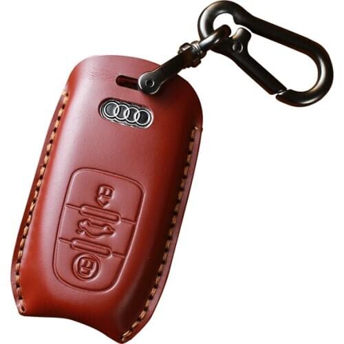 Leather Car Key Fob Cover, Suit for Keyless Remote Control for Audi A4A6Q5 First Layer Cowhide Key Cover