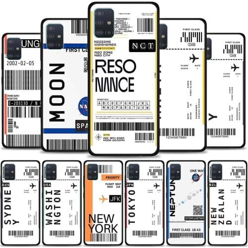 Cute FIRST CLASS PLANE TICKET Phone Cover For Samsung Galaxy A72 A91 A51 A71 5G A21s A11 A31 A41 A12 A02s TPU Capa Black Case