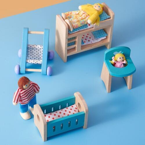 Wooden Dollhouse colorful Miniature Furniture set with dolls Education house Play toys for kids Christmas gifts