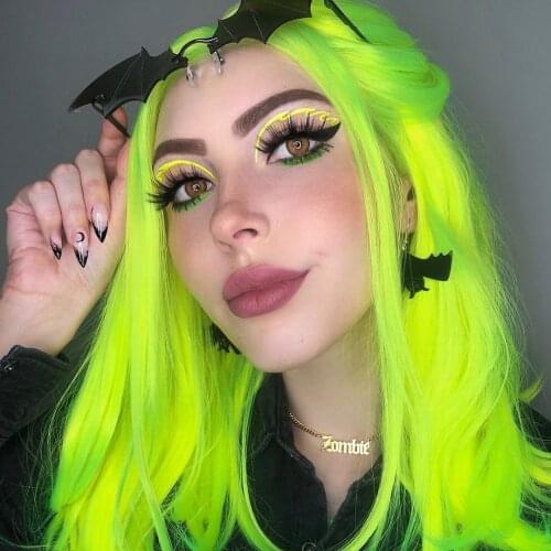 Long Straight Neon Green Synthetic Wig Middle Part Wigs No Lace Full Machine Made Heat Resistance Makeup Wig for Women 24 Inch