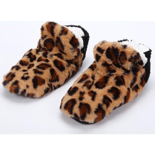 Women House Slippers Winter Leopard sexy Warm Plush boots slippers Female indoor floor shoes Soft Non-slip Cozy Home Slippers