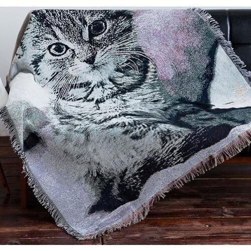 Aggcual cat cotton throw blanket double-sided knitted cute sofa blanket dust cover soft carpet bed cover living room decor XT110
