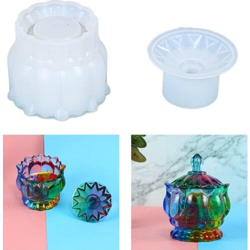 DIY Crystal Silicone Mold Crown Glass Jar With Lip Storage Box Mould Handmade Epoxy Resin Jewelry Decoration Craft Molds