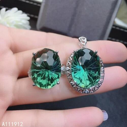 KJJEAXCMY fine jewelry Green crystal 925 sterling silver women pendant necklace chain ring set popular