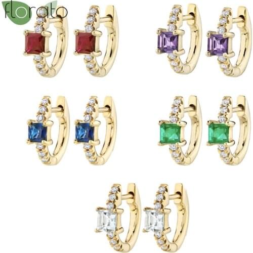 Ring-Shaped Perforated Fashion Jewelry 925 Silver Ear Buckle Square Zirconia Exquisite And Cute Crystal Hoop Earring Women