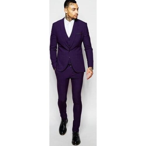 Handsome Purple Mens Suits Groom Tuxedos Groomsmen Wedding Party Dinner Best Man Suits Blazer (Jacket+Pants+Vest+Tie) NO:1528