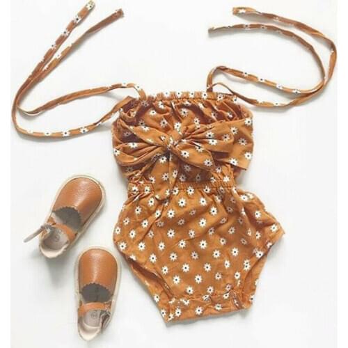HOT Newborn Sleeveless Belt Floral Print Brown Bow Belt Clothes Infant Baby Girls Summer Causal Swimsuit 0-24M