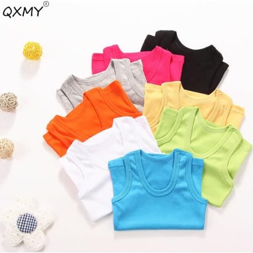 Summer kids Y type T Shirt 100% Cotton Sleeveless tops For boys Girls bottom Tops Tees candy color vest tops for children 1-14T