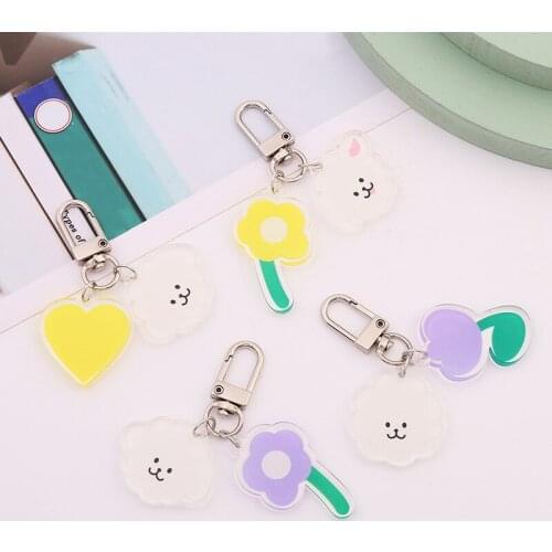 Korean Cute Acrylic Little Flower Keychain Girl Headphone Case Bag Pendant Yellow Heart Cloud Keyring Lover Gift Trinket Jewelry