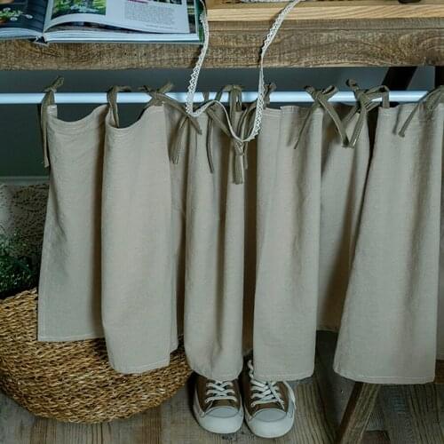 Non-Perforated Original Hemp Tether Artistic Japanese Plain Half Curtains with Door Drapes Cabinet Partition Window Decorative