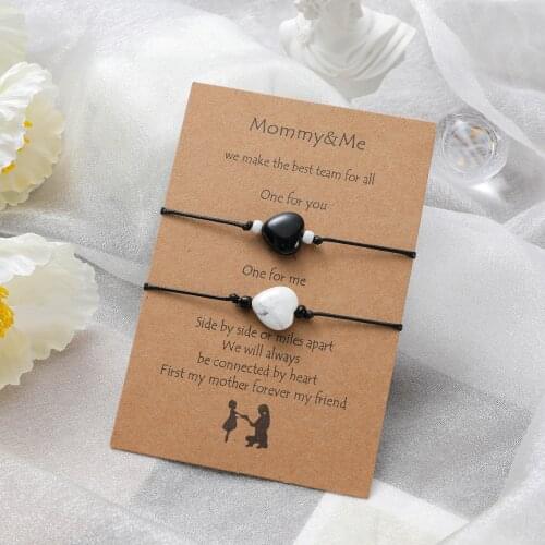 New Mother and Daughter Card Bracelet 2-Set European and American Creative Natural Stone Heart-shaped Braided Bracelet Jewelry