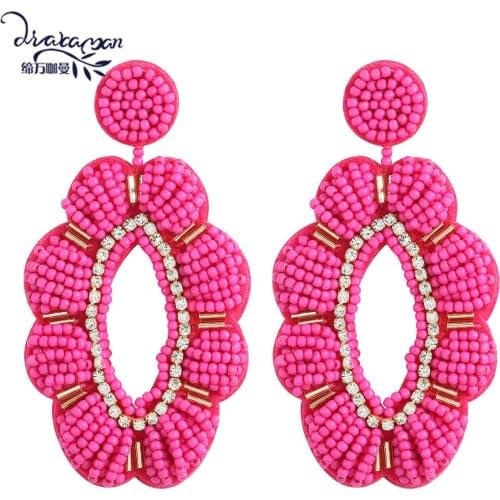 Dvacaman New Bohemia Colorful Beaded Flower Statement Drop Earrings for Women Ethnic Handmade Seed Beads Dangle Earrings Jewelry