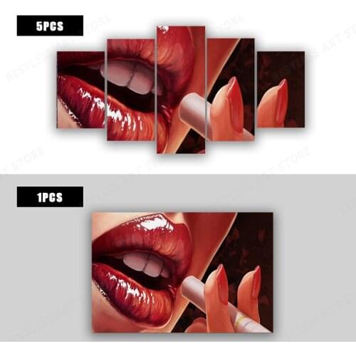 Sexy Lips Smoking woman girl portrait living room home wall modern art decor wood frame Canvas poster