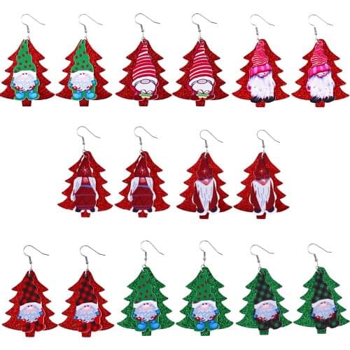 Potosala Christmas Tree Drop-Shaped Leather Earrings Christmas Dwarf Print Earrings New Female Ornament Jewelry Gifts Wholesale