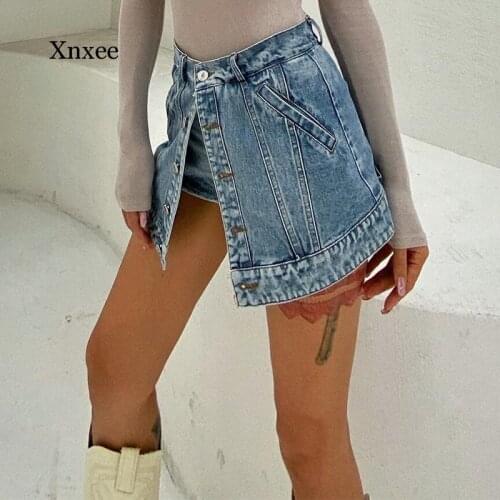 Casual Patchwork Button Women High Waist Mini Denim Skirts Shorts Female 2021 Y2K Fashion New Tide Denim Short Culotte Clothing