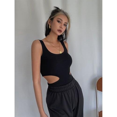 Sexy waist cutout jumpsuit was thin and versatile bottoming top Bodysuit Sexy Bodysuit Womens Bodycon Body Basic Top Sleeveless