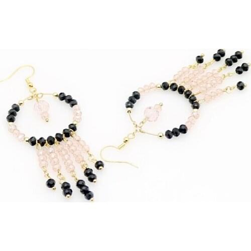 Autumn and winter French exaggerated retro Earrings two color Handmade Beaded Earrings Black Beaded Tassel Earrings